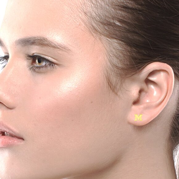 14k Gold Mini Alphabet Earrings Studs Sold as a Pair Fit for any Age - Picture 12 of 17